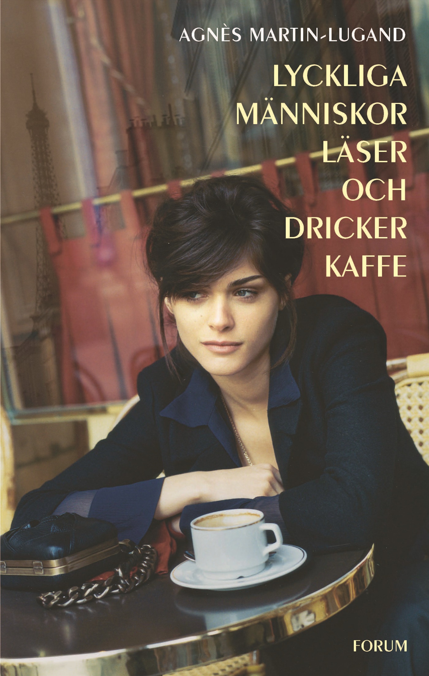 Omslag: Lyckliga människor läser och dricker kaffe